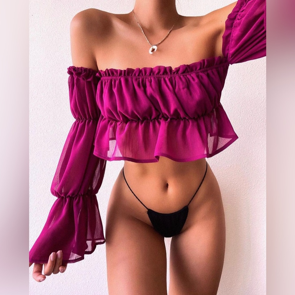 Off-Shoulder Magenta Sheer Top